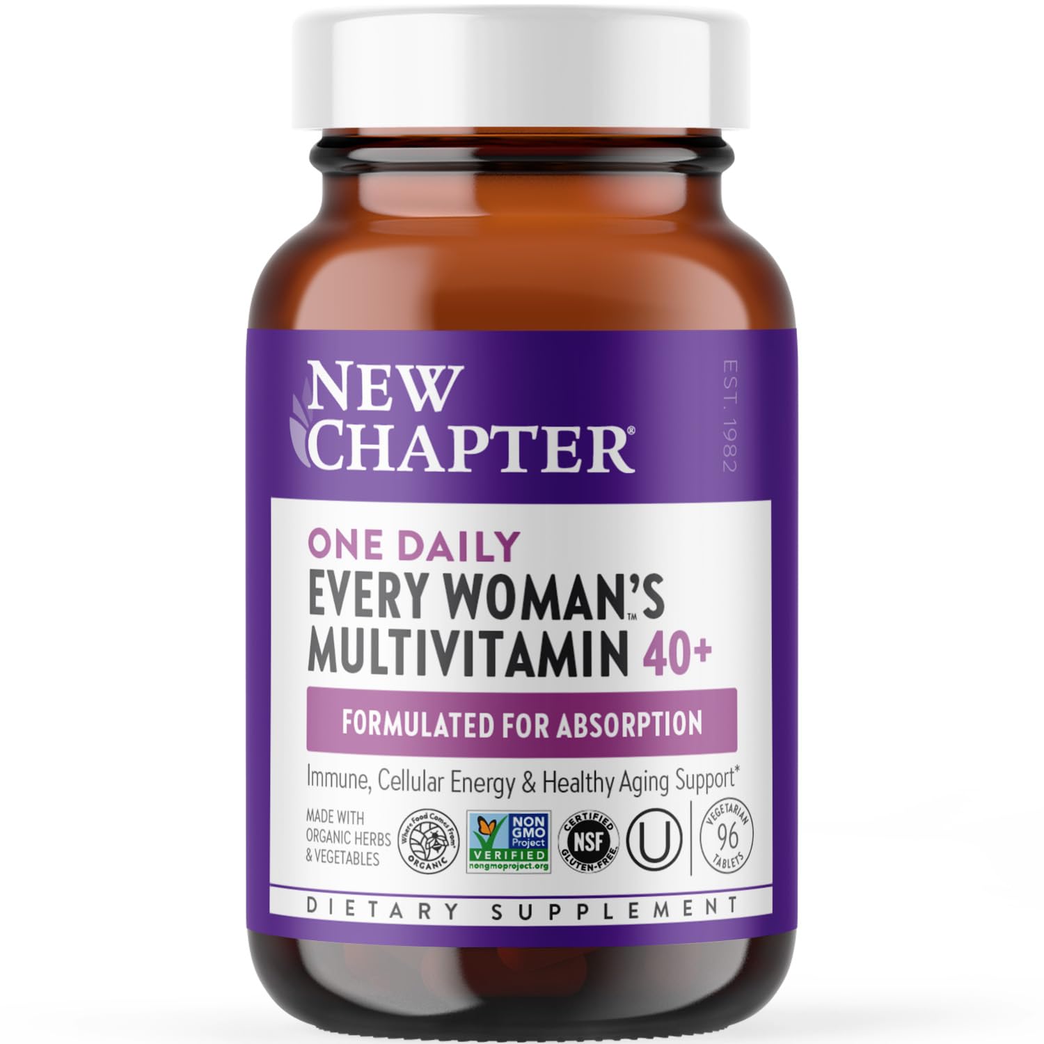 New Chapter Women’s Multivitamin 40+ bottle shown for daily nutrient support.