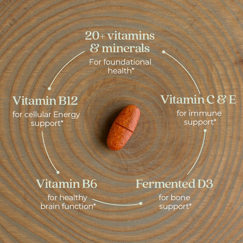 New Chapter women's multivitamin 50plus bottle side view highlights iron-free formula.