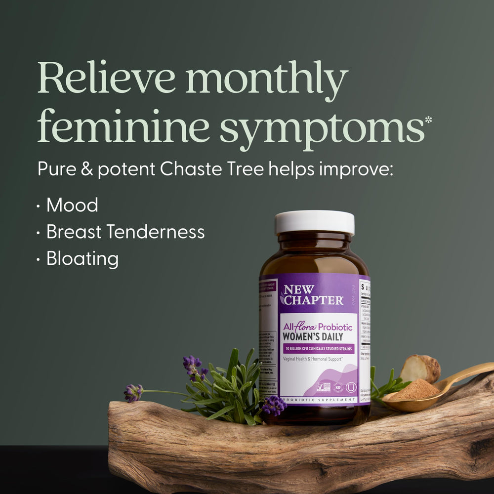 New Chapter women’s probiotic daily-pack visual, convenient daily routine.