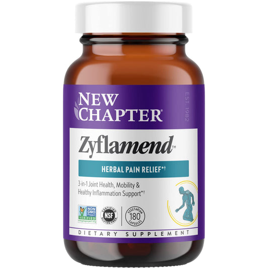 New Chapter Zyflamend bottle with capsules highlighting joint comfort