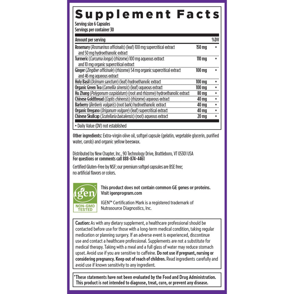 New Chapter Zyflamend Mini Softgels gluten free certificate icon signals clean ingredients