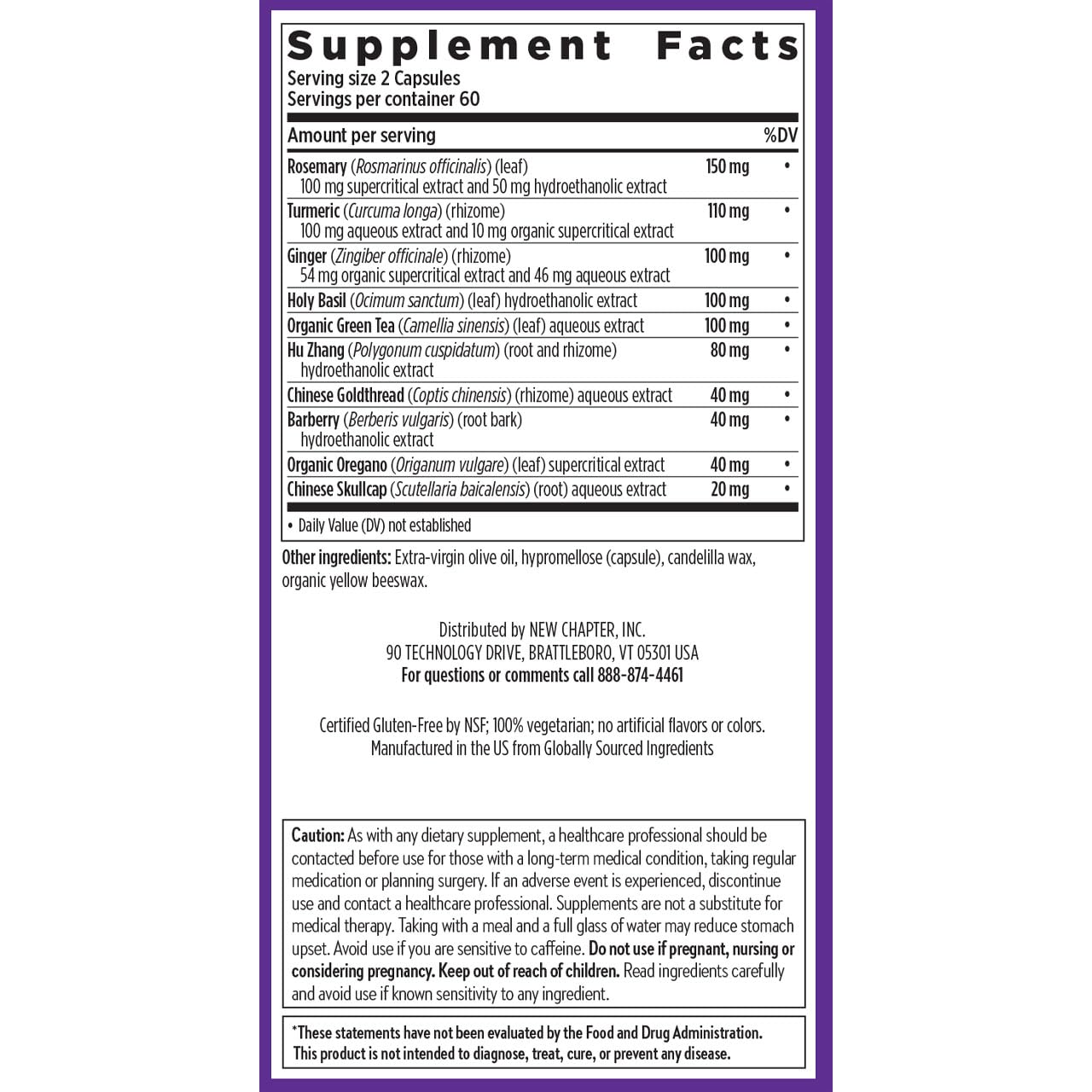 New Chapter Zyflamend Non-GMO Project Verified label on packaging.