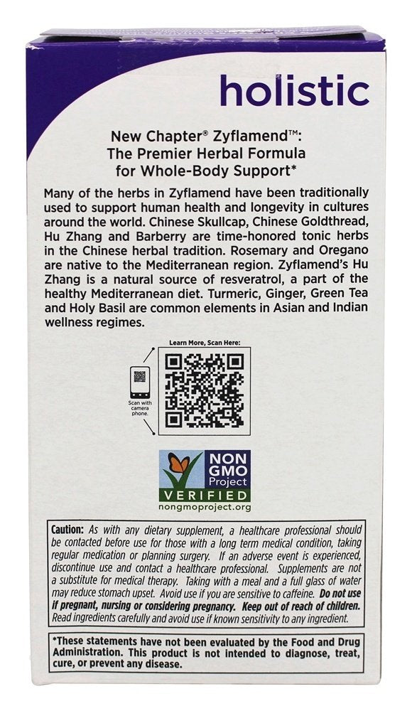 Non-GMO label on Zyflamend Whole Body bottle.