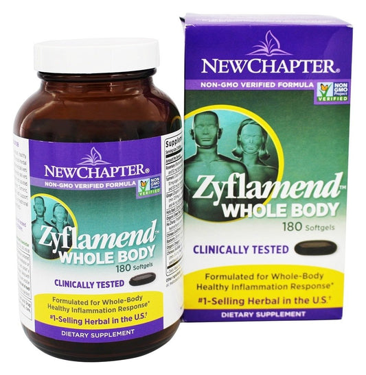 New Chapter Zyflamend Whole Body bottle front view, vegetarian capsule option for daily wellness.