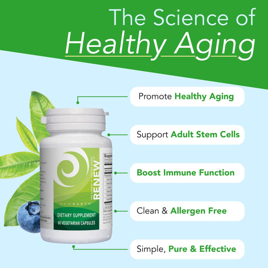 New Earth Renew label highlights halal vegetarian formula for clean wellness.
