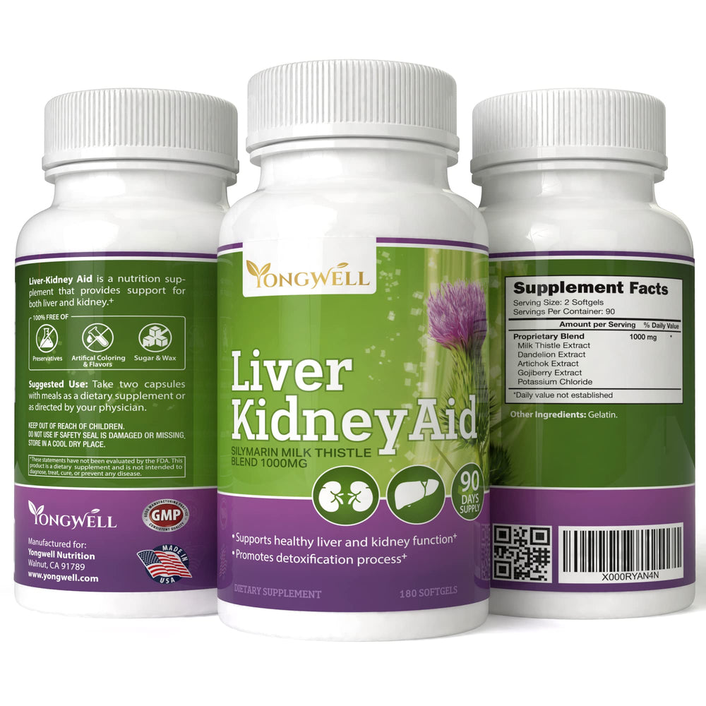 Packaging information for New Green Nutrition Liver Kidney Aid shows 90-day supply.
