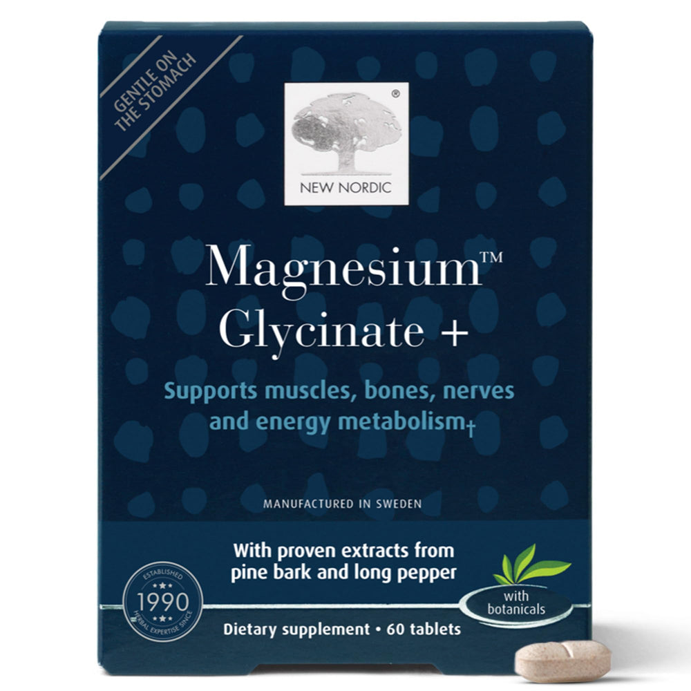New Nordic Magnesium Glycinate bottle with 220 mg tablets for daily magnesium support