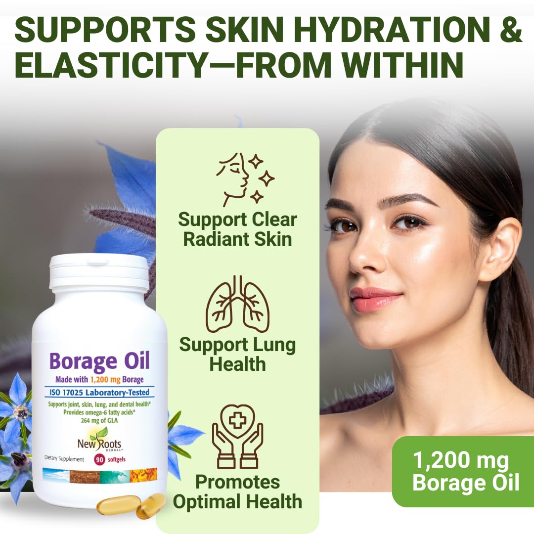 NEW ROOTS HERBAL borage oil softgels ready for easy daily use