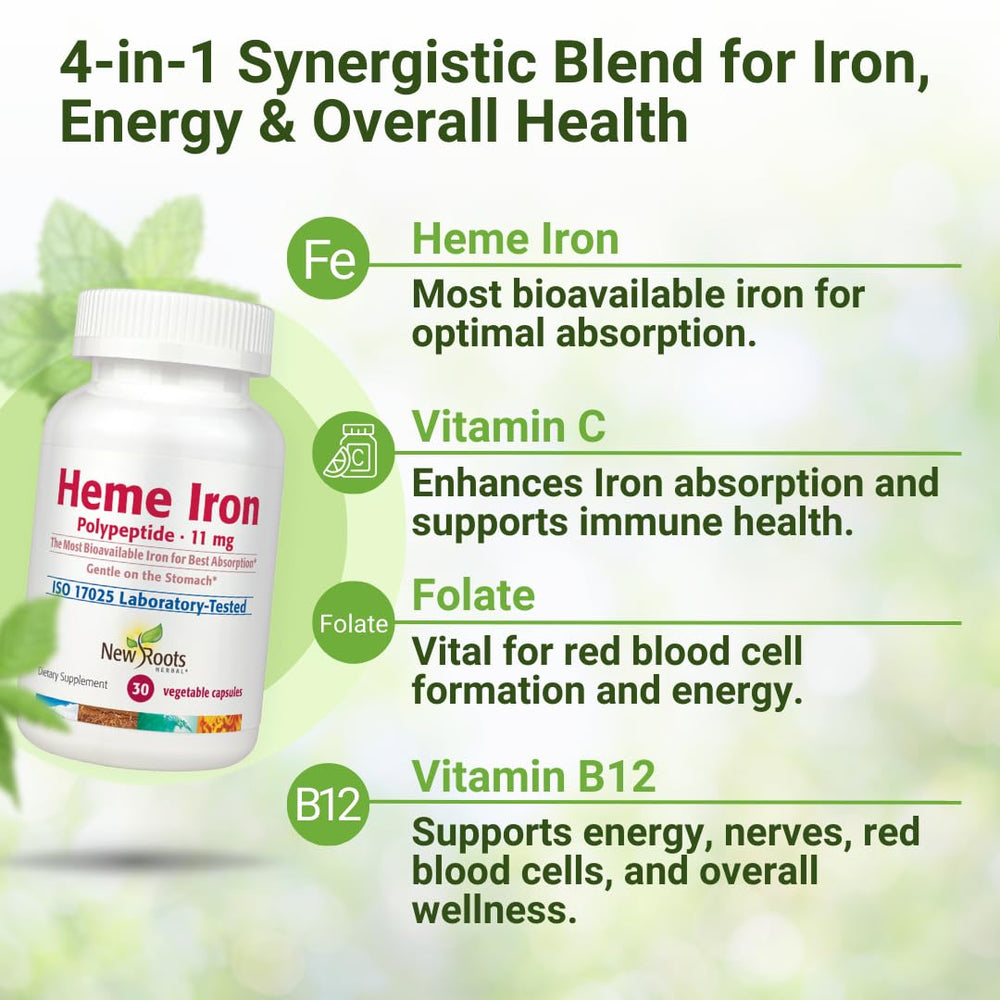 NEW ROOTS HERBAL folate and B12 illustration highlights blood and energy support