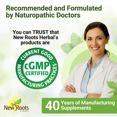 NEW ROOTS HERBAL doctor stamp icon signals expert-backed wellness