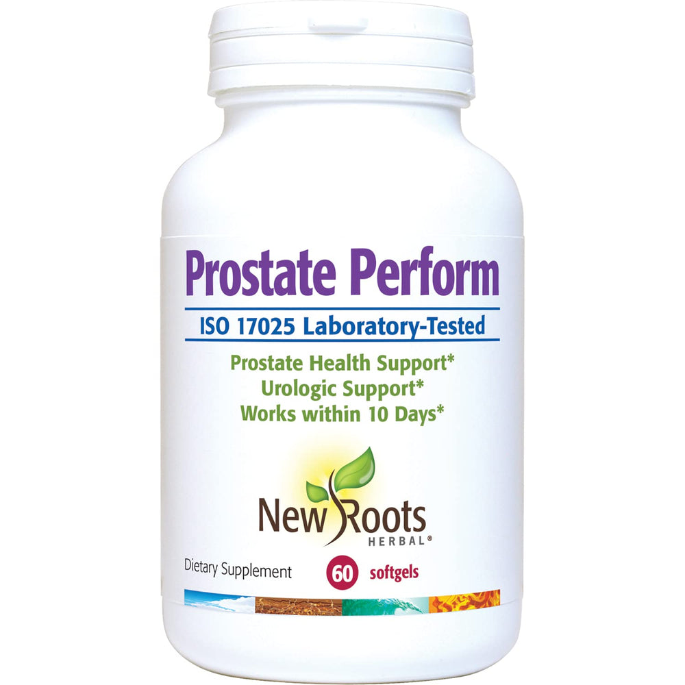 New Roots Herbal Prostate Perform bottle with 60 softgels for daily prostate support.