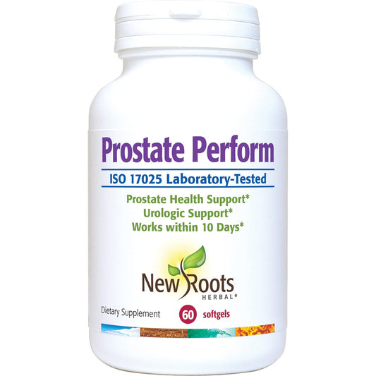 New Roots Herbal Prostate Perform bottle with 60 softgels for daily prostate support.