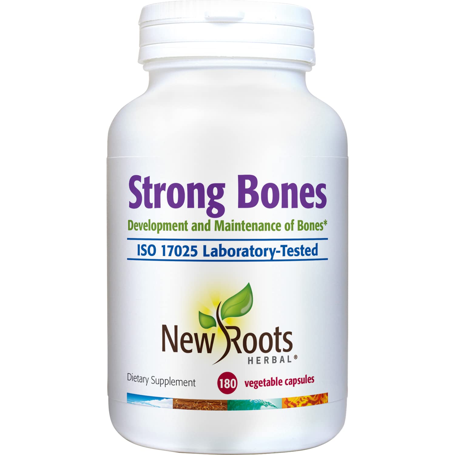 NEW ROOTS HERBAL strong bone support bottle with capsules for daily skeletal wellness
