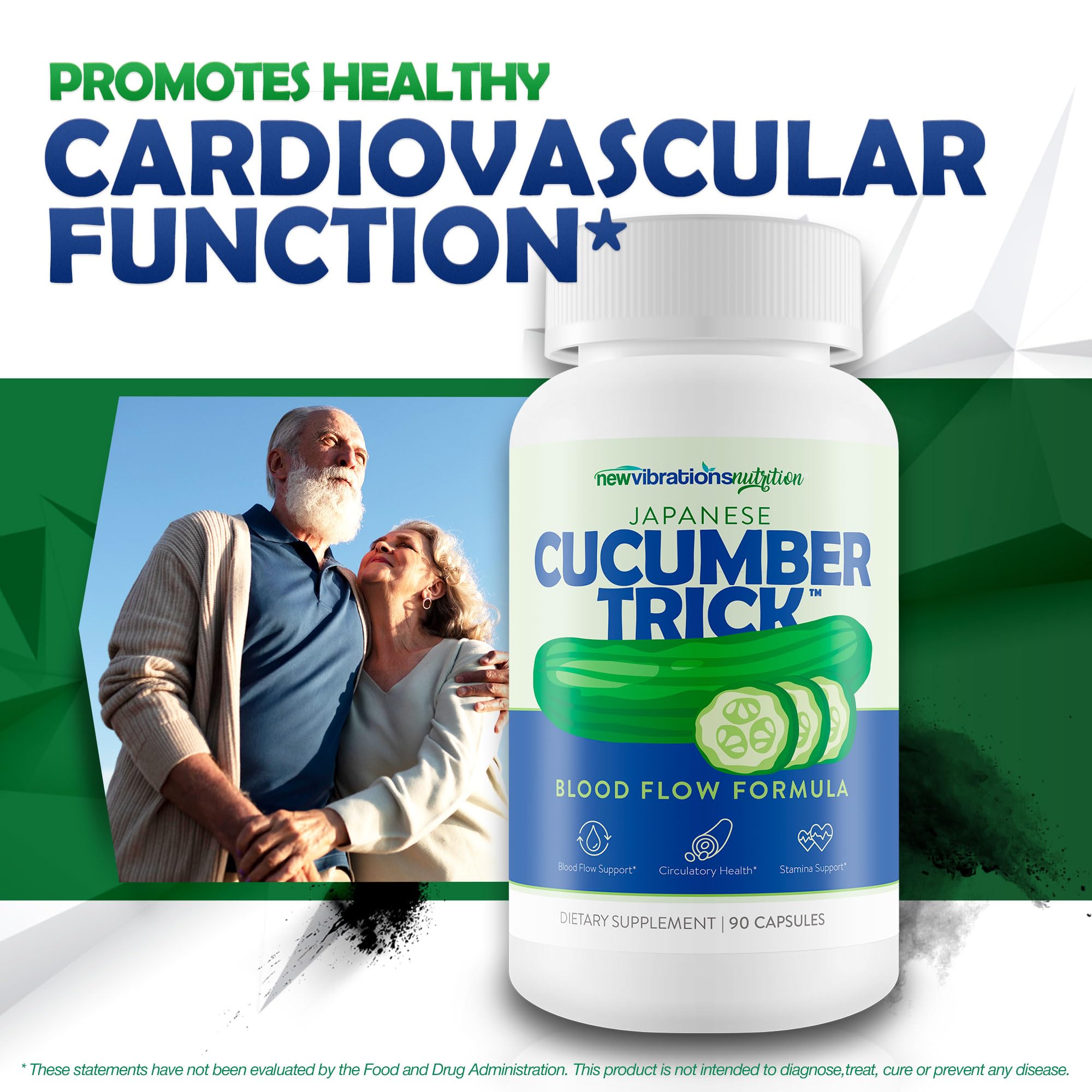 New Vibrations Nutrition Japanese Cucumber Trick visualizes nitric oxide support.