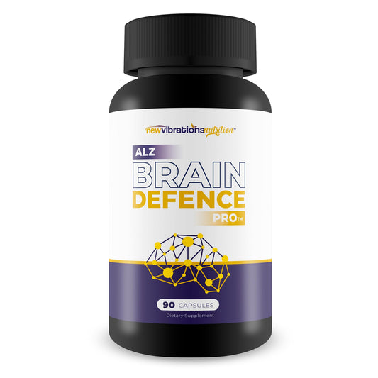 New Vibrations Nutrition ALZ Brain Defence Pro bottle closeup for daily memory support