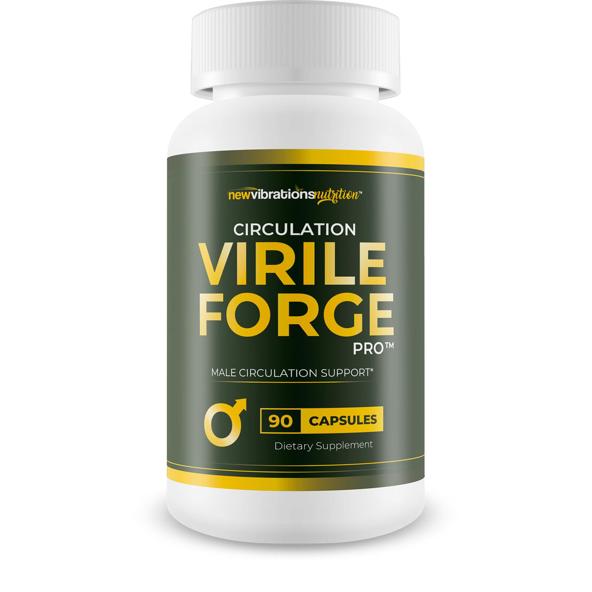 New Vibrations Nutrition Circulation Virile Forge Pro bottle signals daily male circulation support.