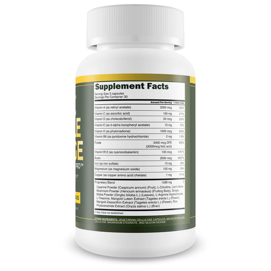 New Vibrations Nutrition Circulation Virile Forge Pro capsules on a clean surface for blood flow.