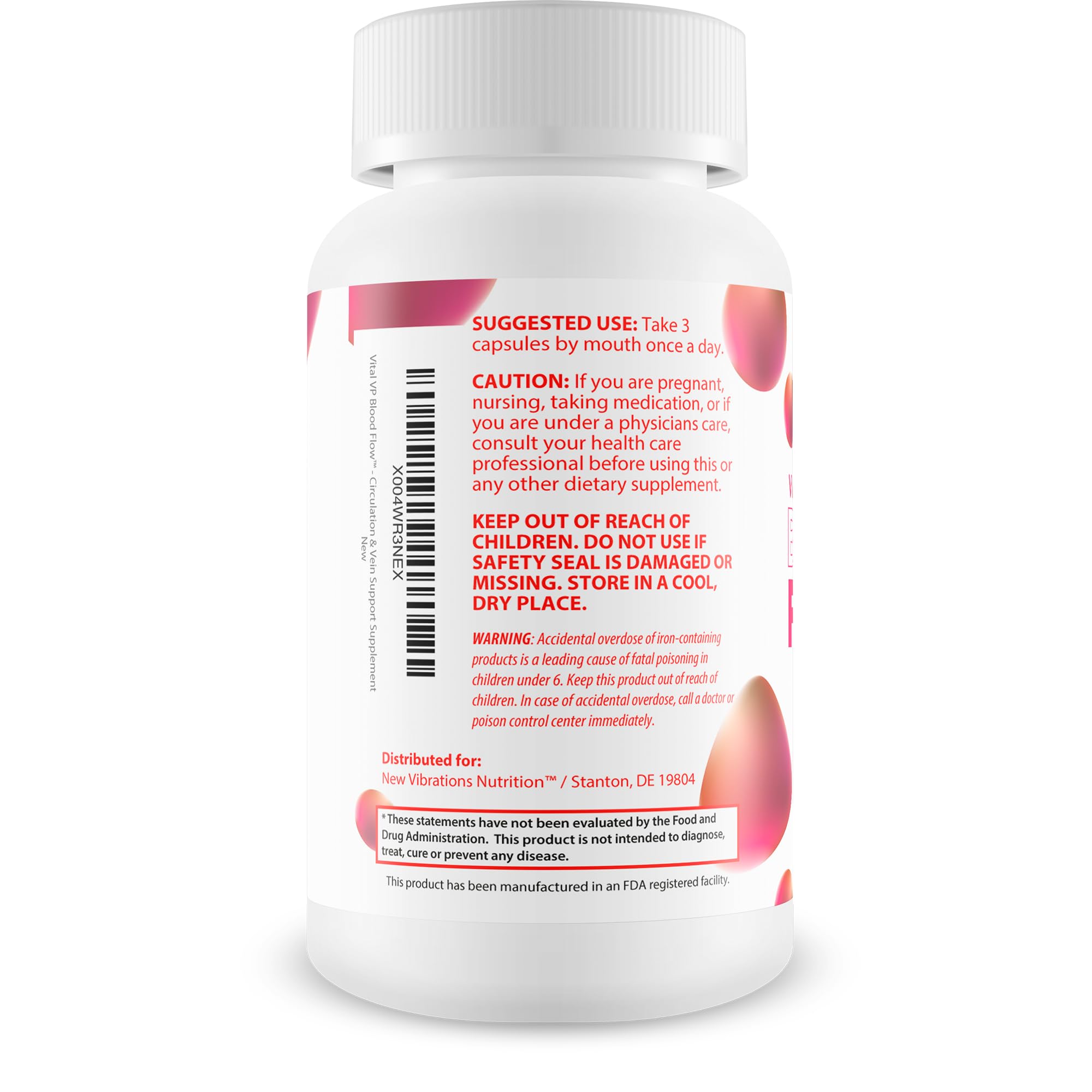 Close-up of Vital VP Blood Flow label detailing ingredients