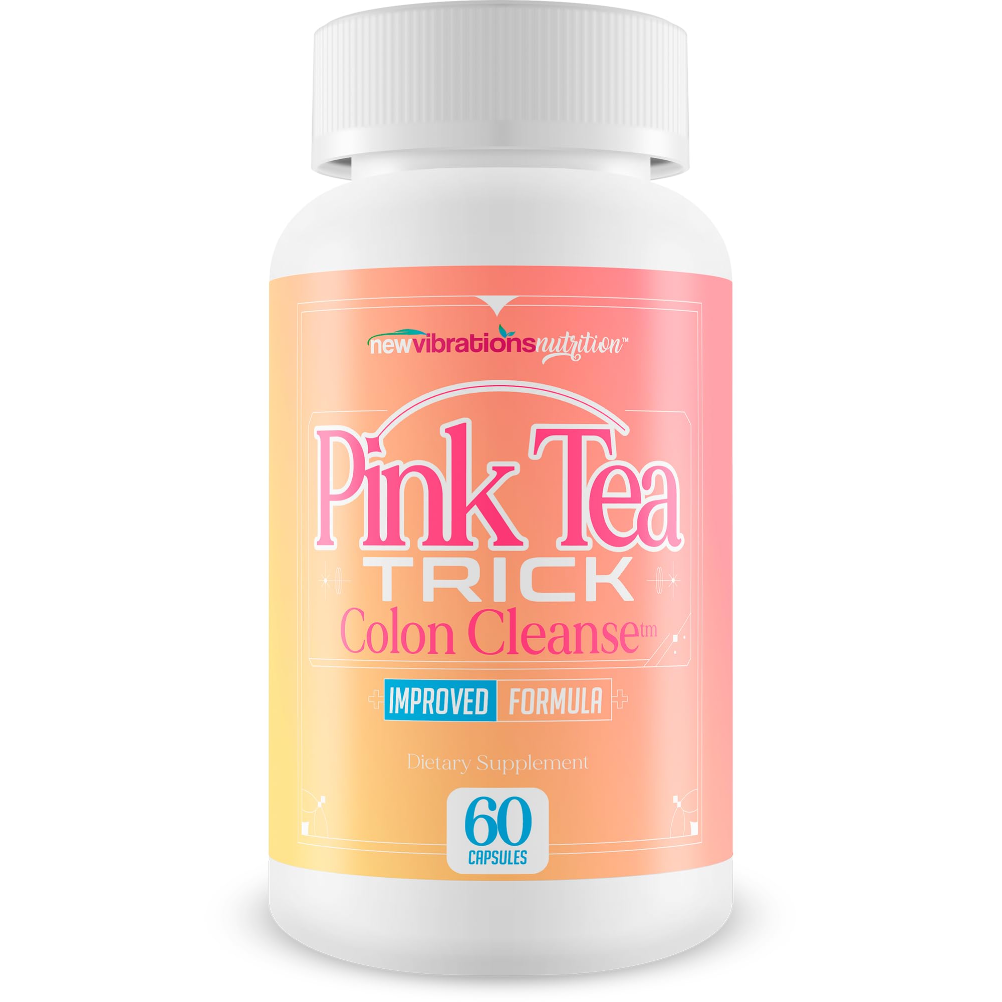 New Vibrations Nutrition Pink Tea Trick bottle pour showing convenient daily detox support