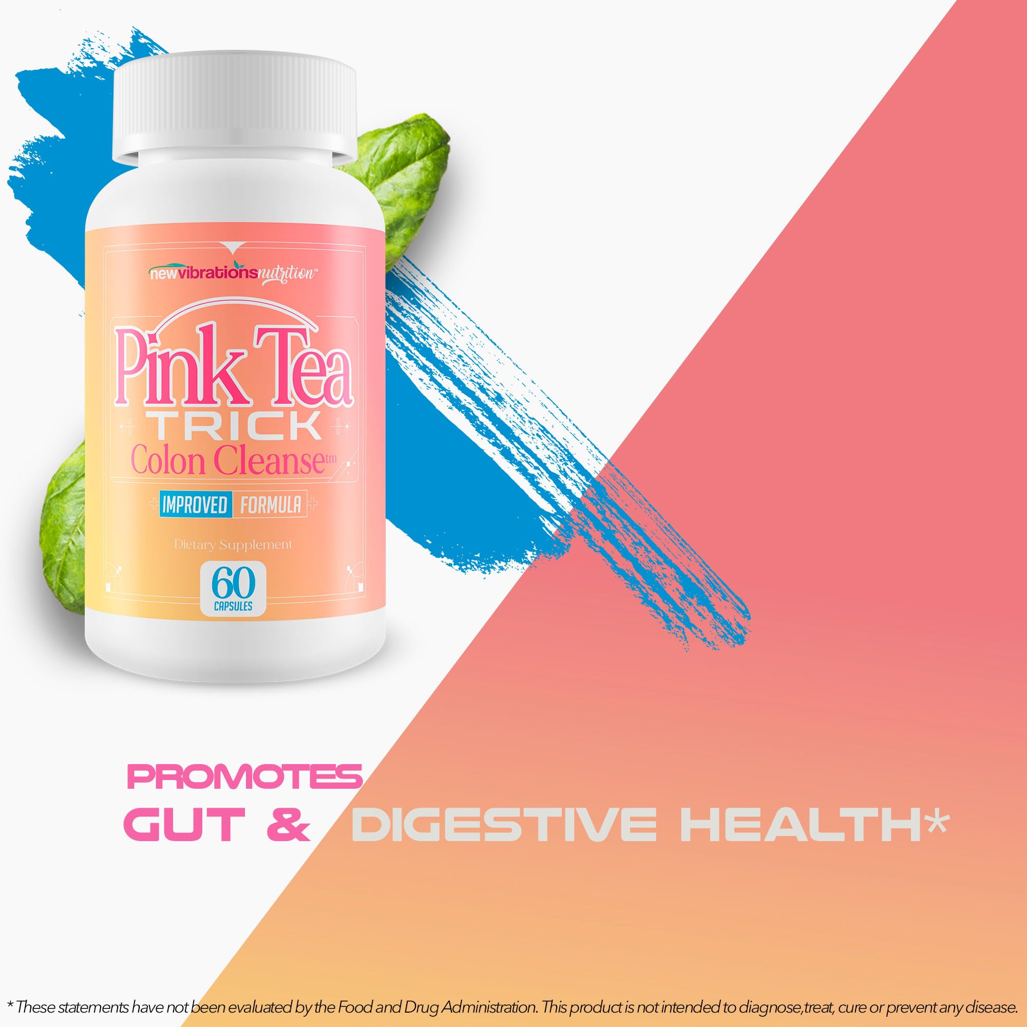New Vibrations Nutrition Pink Tea Trick digestive scene implying gentle cleansing support