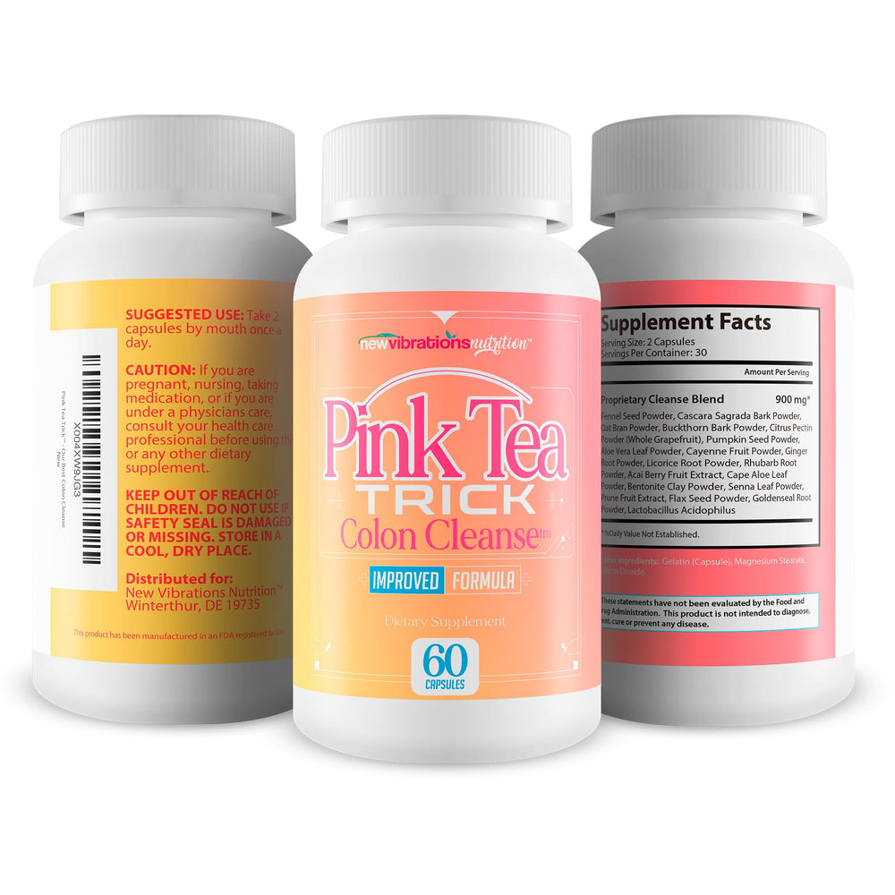New Vibrations Nutrition Pink Tea Trick packaging box for easy routine integration