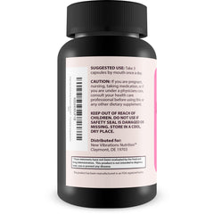 New Vibrations Pink Tea Trick Turmeric Green Tea capsules closeup shows convenient daily wellness capsules
