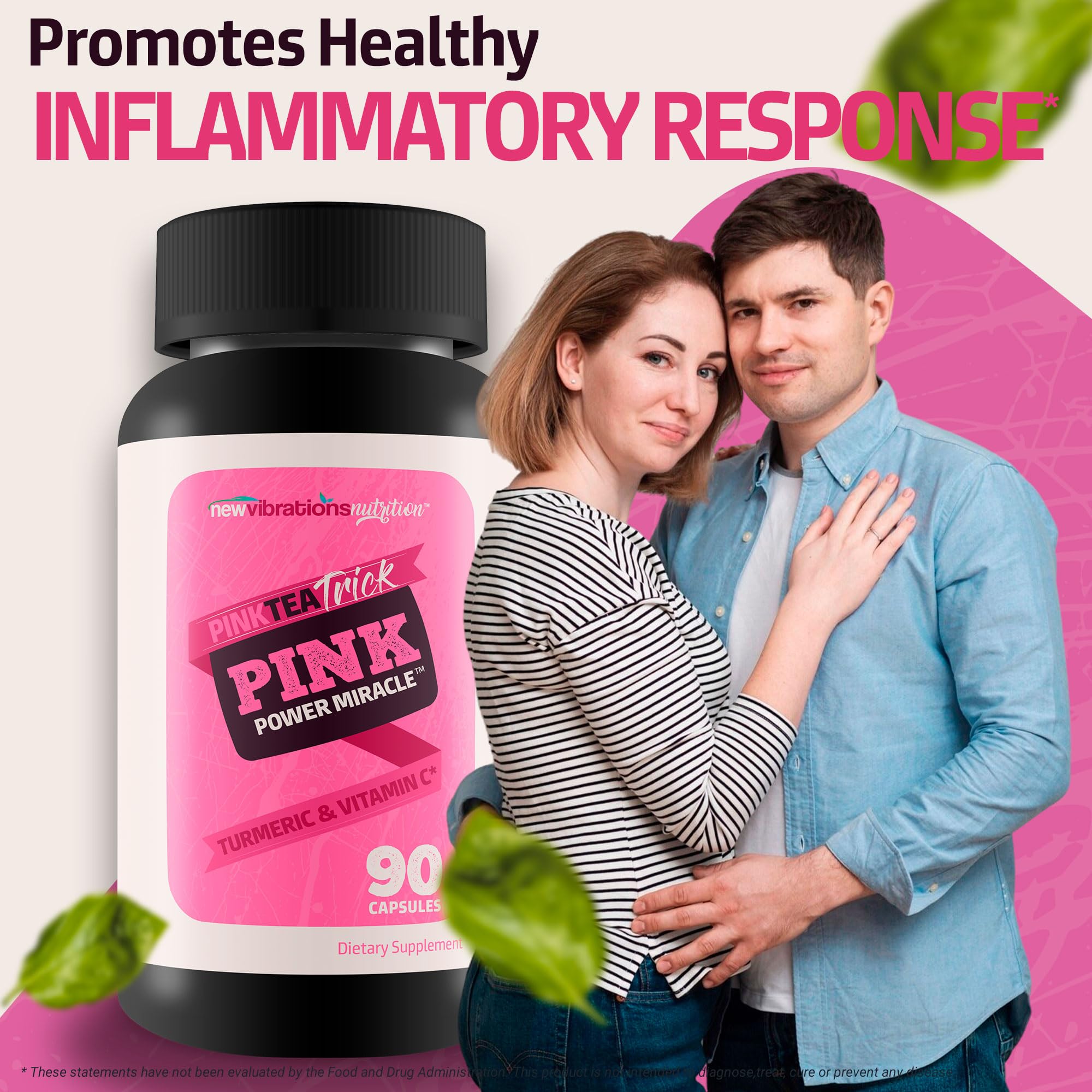 New Vibrations Pink Tea Trick Turmeric Green Tea vegan friendly seal underlines plant-based wellness