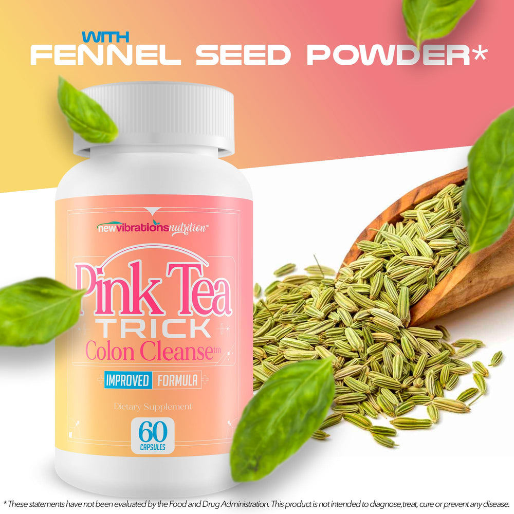 New Vibrations Nutrition Pink Tea Trick morning-use serving suggests quick wellness ritual