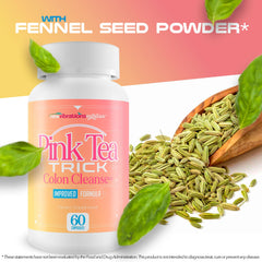 New Vibrations Nutrition Pink Tea Trick morning-use serving suggests quick wellness ritual