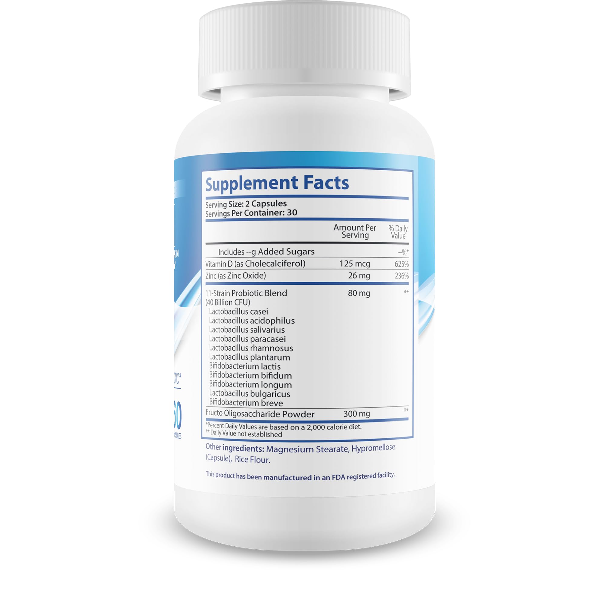 New Vibrations Nutrition Skin Probiotic Blue Antioxidant Method bottle side showing daily use