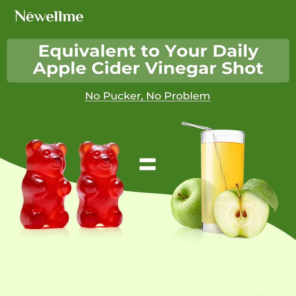 NEWELLME ACV Gummies vitamin B12 label showing energy support without caffeine