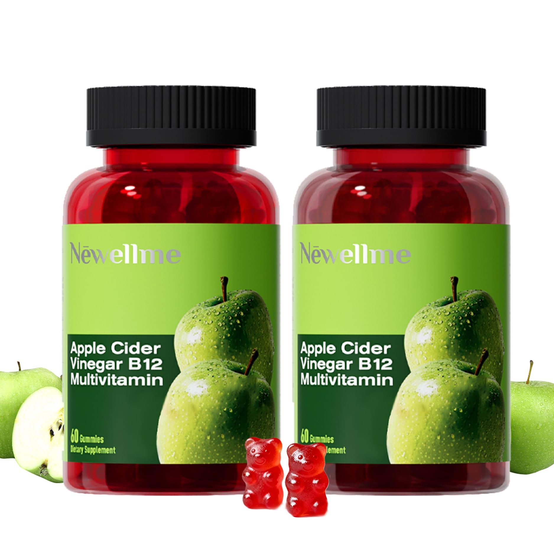 NEWELLME ACV Gummies bottle front with apple flavor for a tasty daily routine.