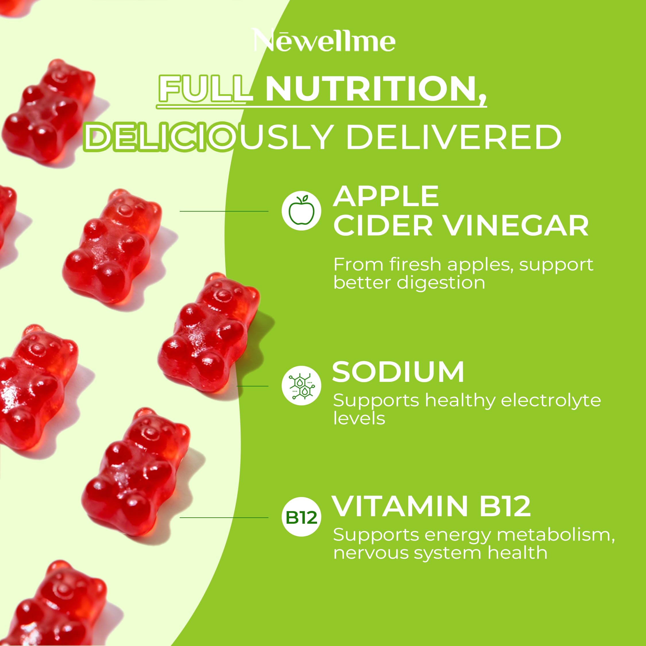 Newellme ACV Gummies natural ingredients label close-up