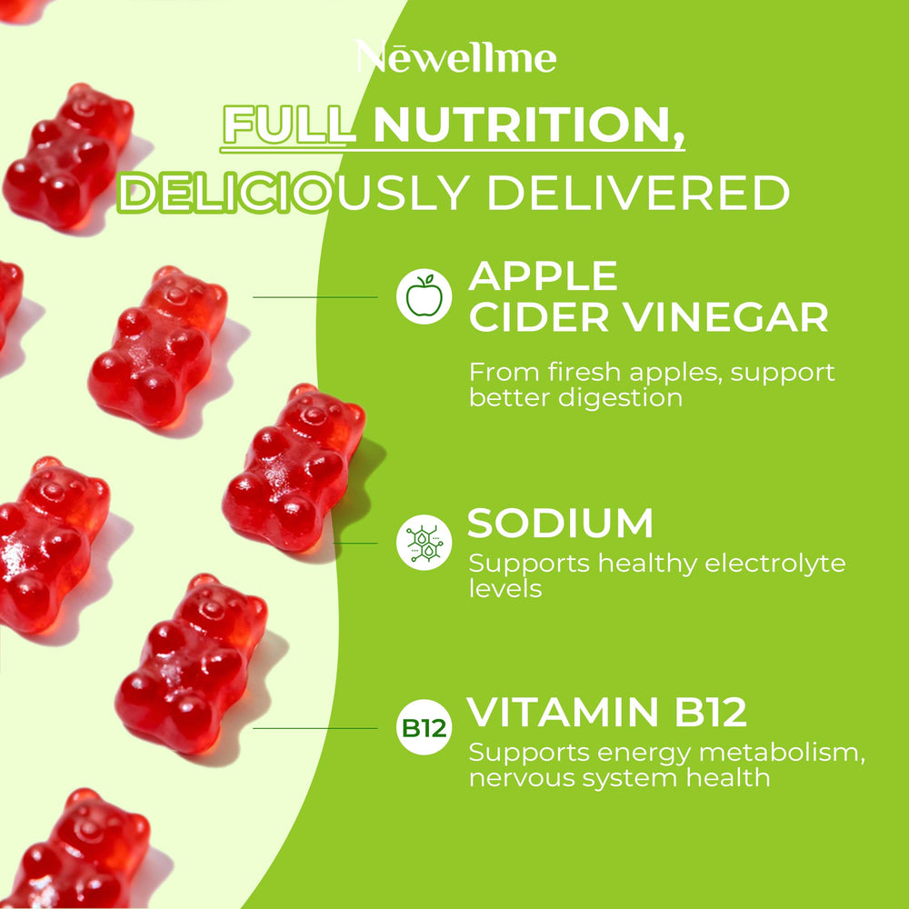 Newellme ACV Gummies natural ingredients label close-up