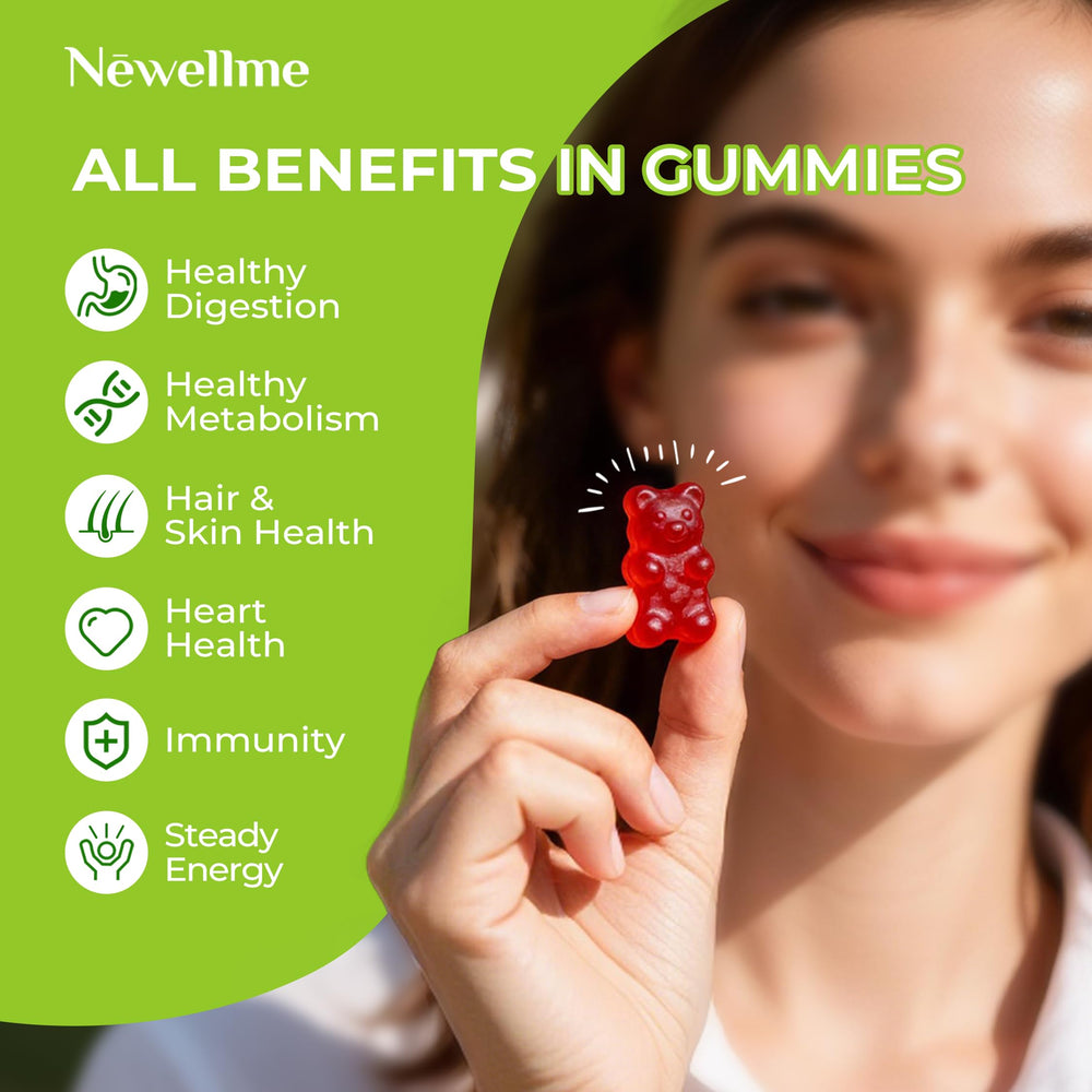 NEWELLME ACV Gummies texture close-up, soft and chewy for easy daily use.