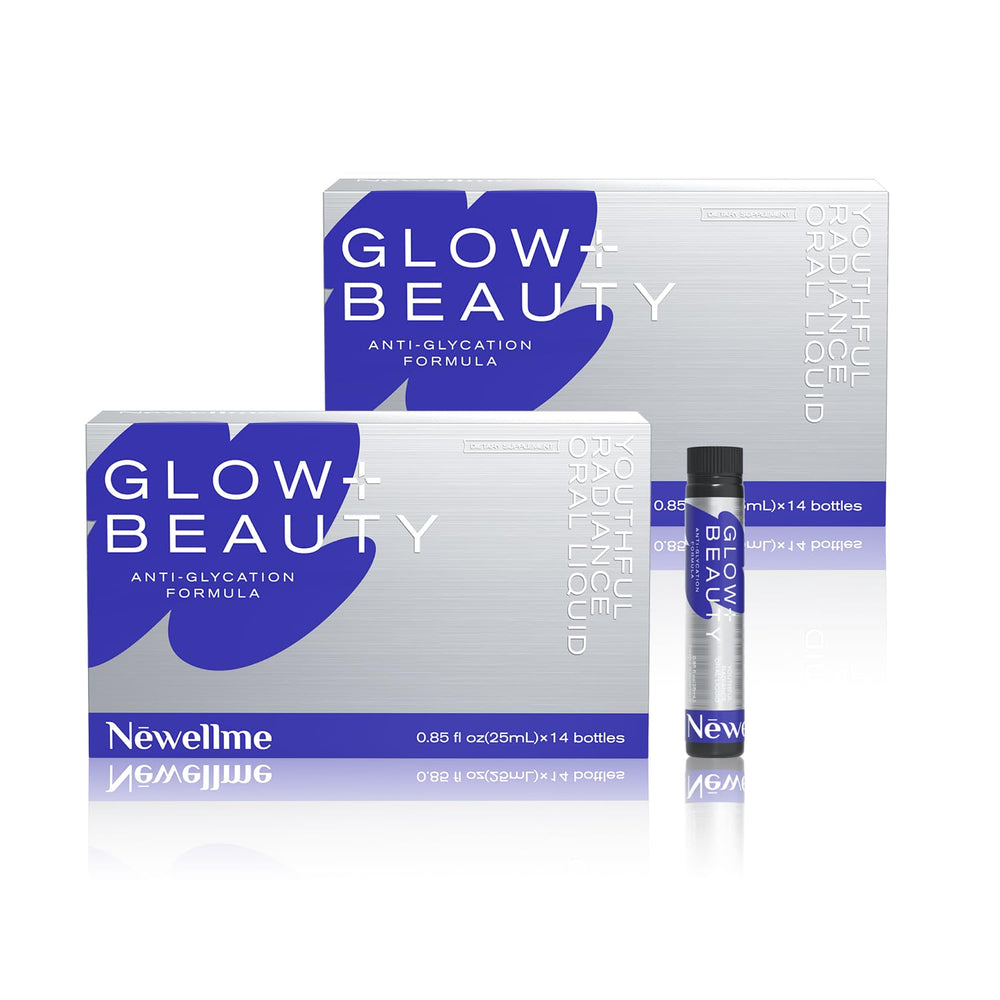 NEWELLME Glow+Beauty Drink bottle pouring for on-the-go hydration and daily skin support
