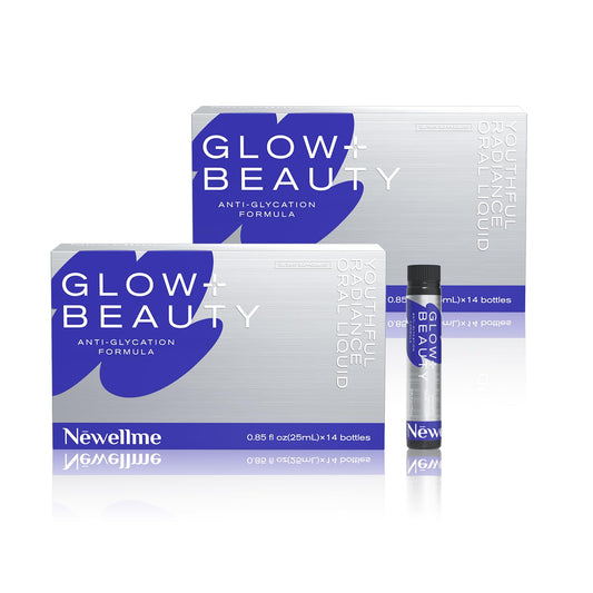 NEWELLME Glow+Beauty Drink bottle pouring for on-the-go hydration and daily skin support