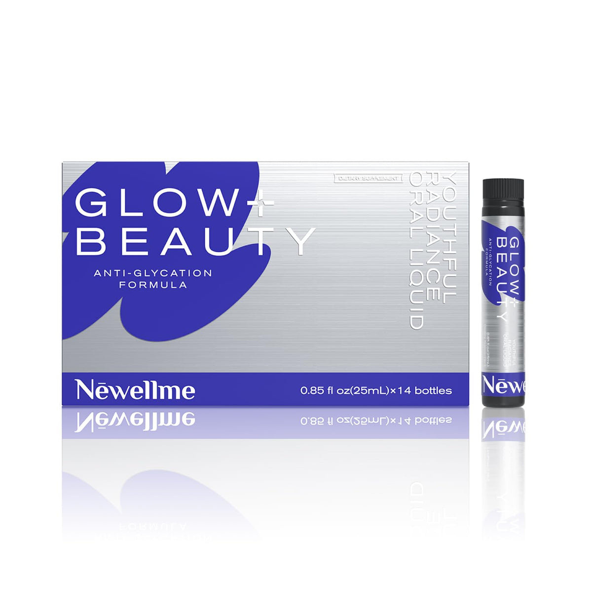 NEWELLME Glow+Beauty bottle pour showing an easy daily hydration ritual