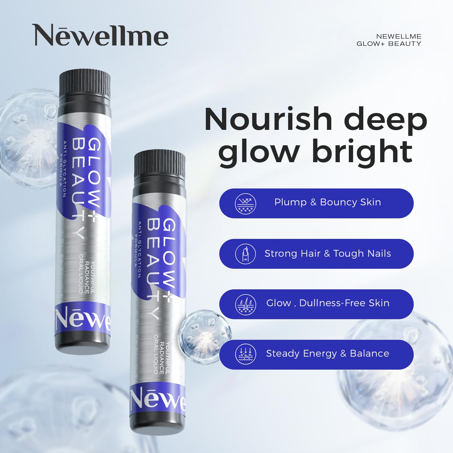 NEWELLME Glow+Beauty glass with liquid highlighting hydration potential