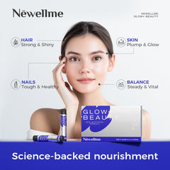 NEWELLME Glow+Beauty Drink packaging with portable 0.85 oz bottles for daily ritual