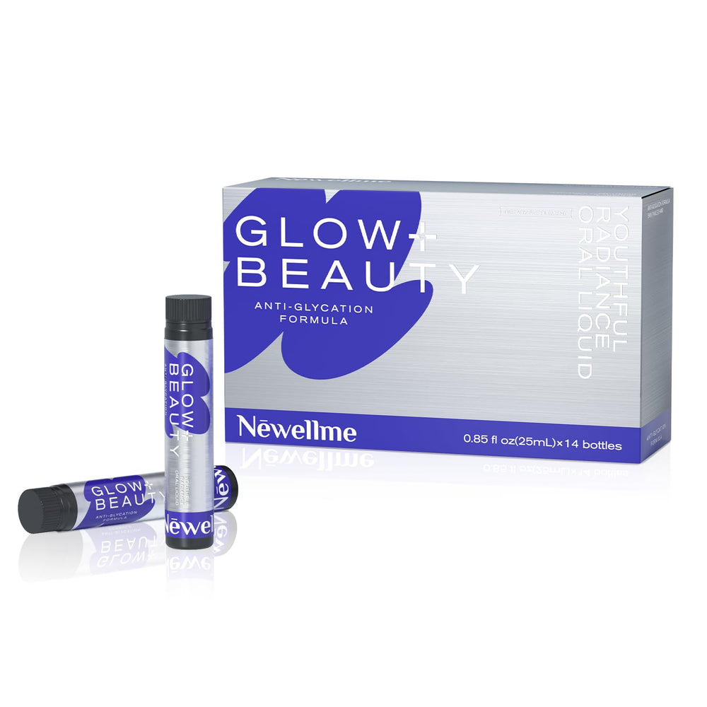 NewellMe Liquid Collagen Shot bottle on counter for convenient daily beauty support.