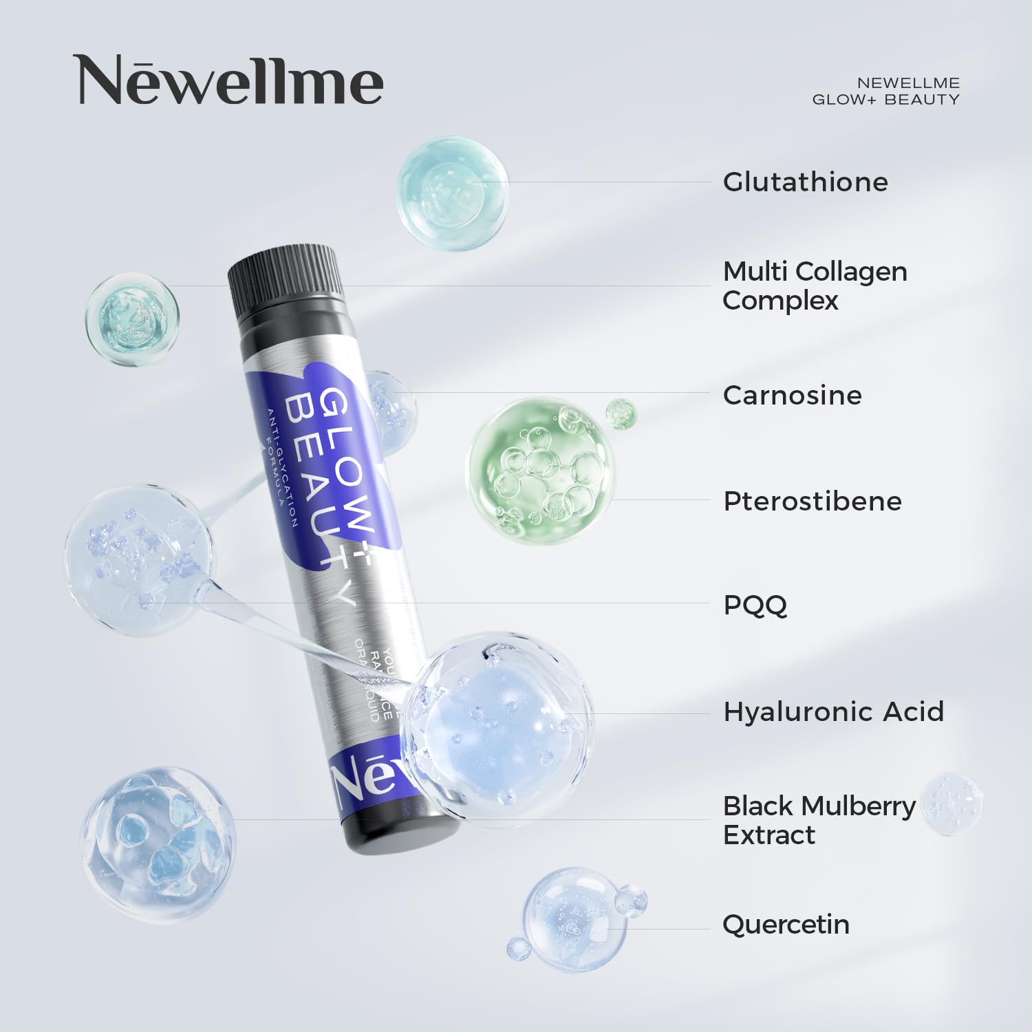 Newellme shot beside glass highlights on-the-go ready-to-consume format.