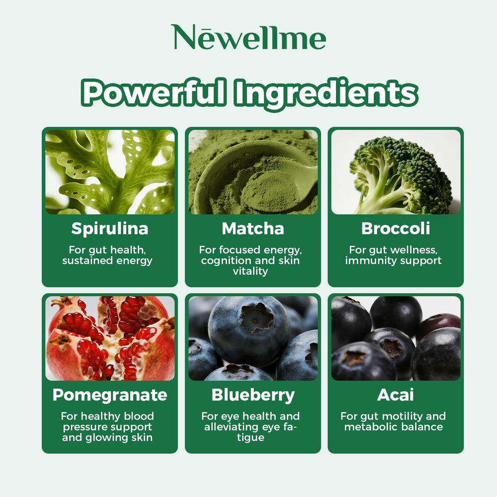 NewellMe Super Greens Gummies bottle side label, highlighting vitamins and minerals.