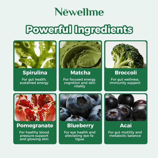 NewellMe Super Greens Gummies bottle side label, highlighting vitamins and minerals.