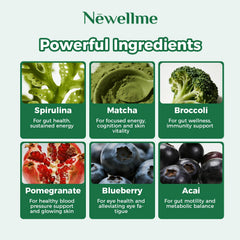 NewellMe Super Greens Gummies bottle side label, highlighting vitamins and minerals.