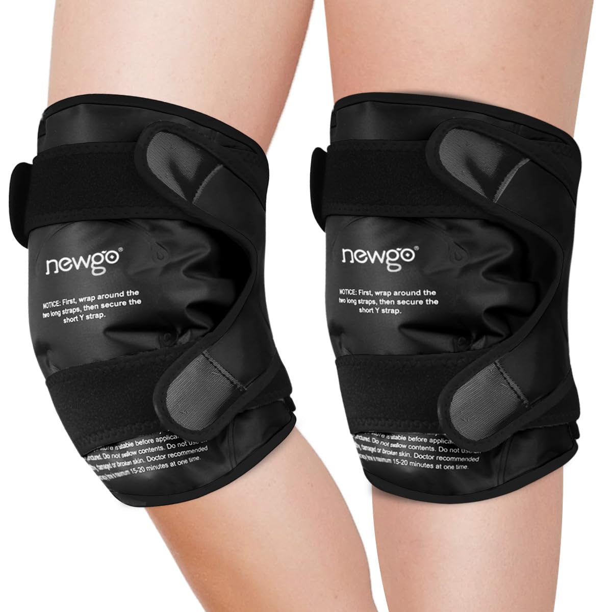 NewGo knee ice pack full coverage wraps around the knee for complete relief