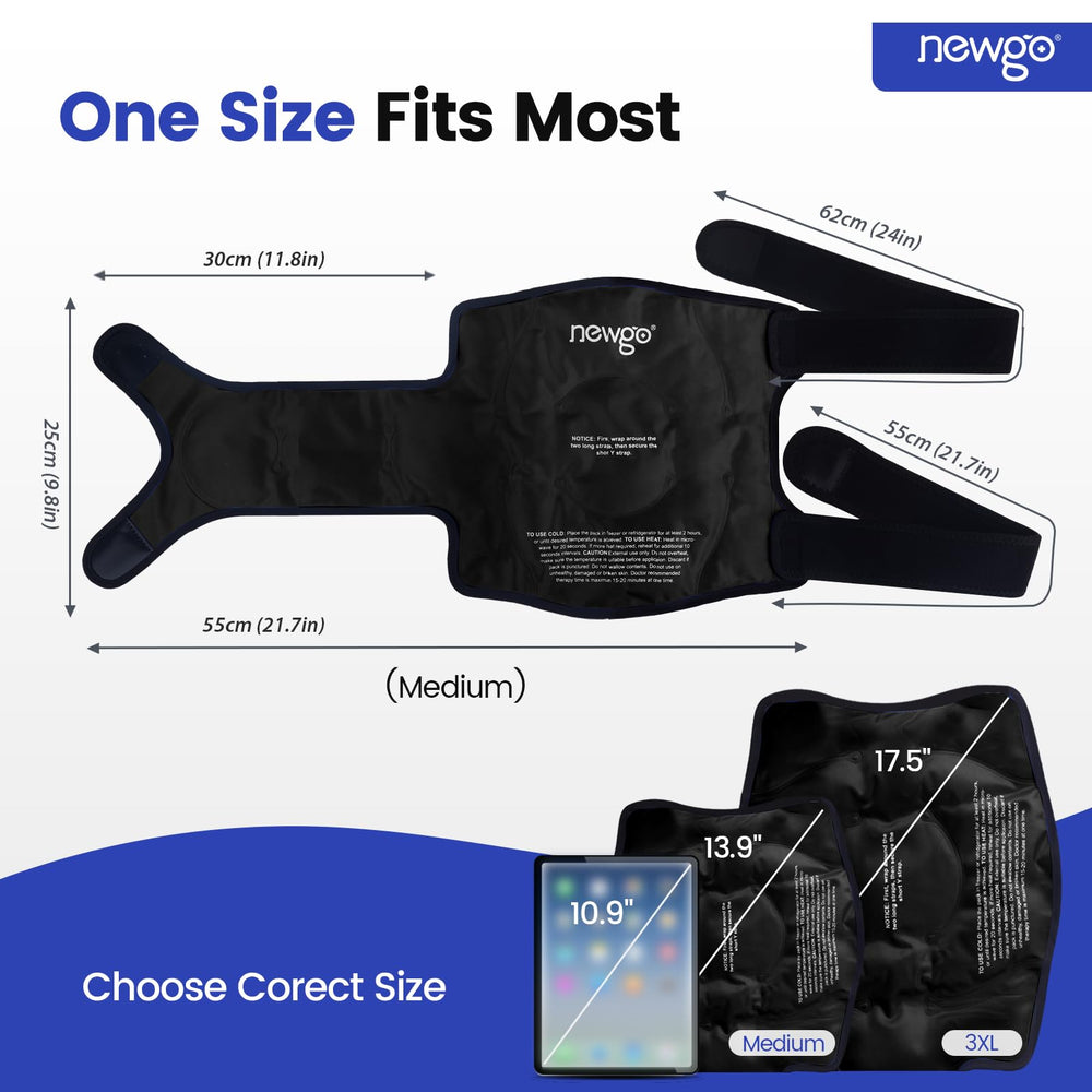 NewGo knee ice pack stays pliable when frozen for contouring
