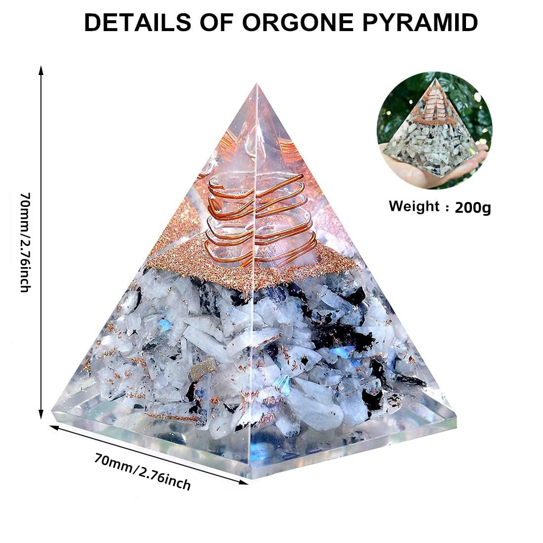 NewMainOne Rainbow Moonstone pyramid meditation focus close-up highlighting shimmer and calm.
