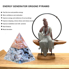 NewMainOne orgonite pyramid room-scene with soft light emphasizing craftsmanship.