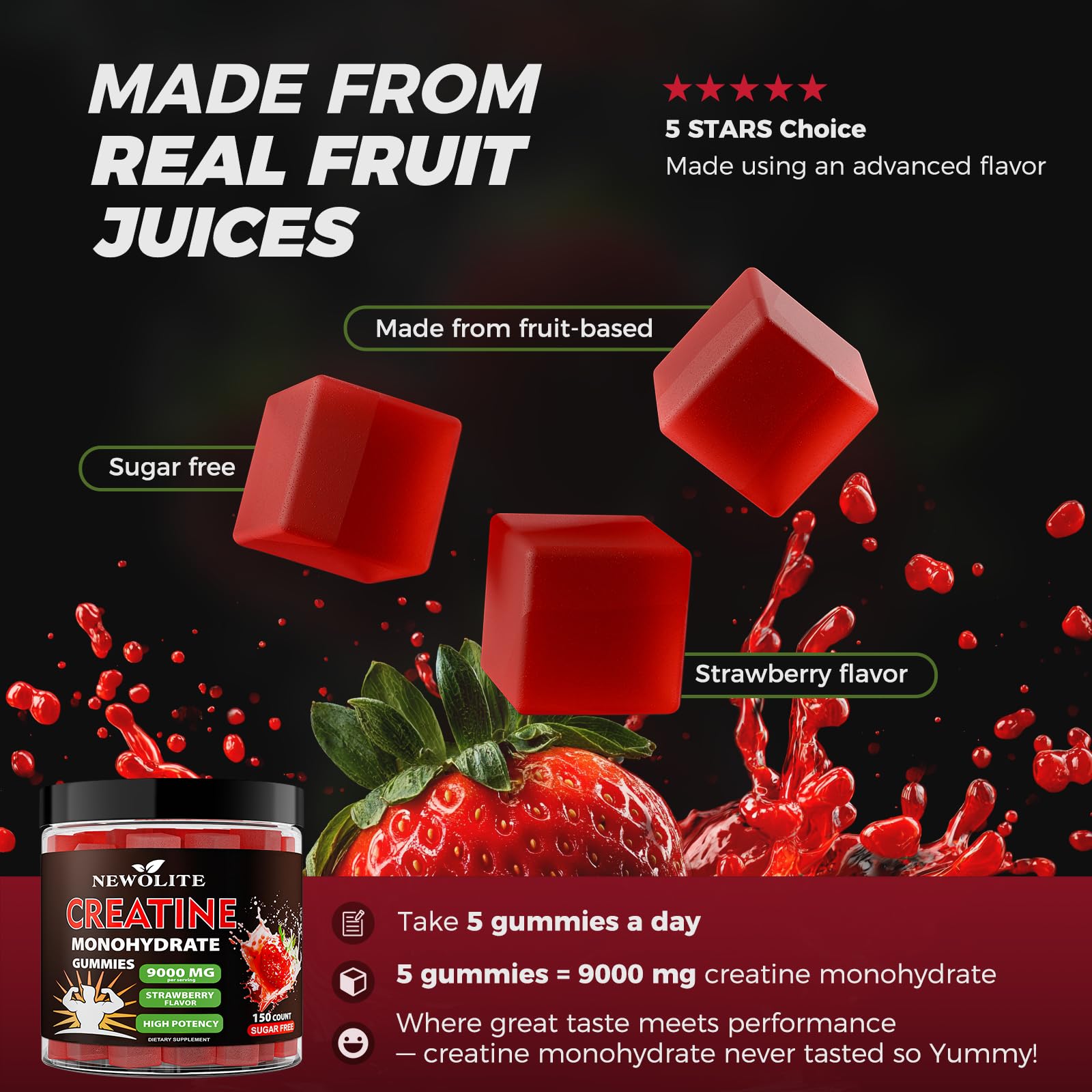 NEWOLITE Creatine Gummies on a workout bench illustrating active lifestyle use.